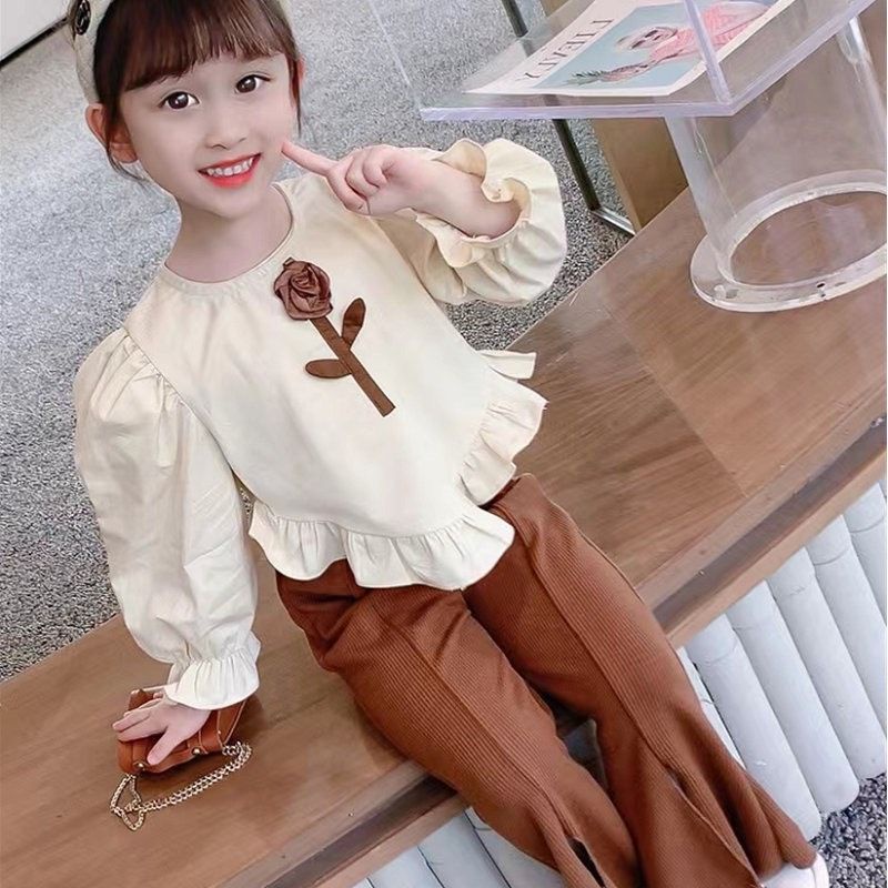 Sét đồ bộ bé gái 22332 Sét áo sơ mi thô phối quần x.ẻ size 10-25kg