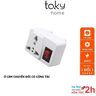Phích Ổ Cắm Điện Chuyển Đổi 3 Chấu Sang 2 Chấu, Có Công Tắc  Tắt Bật Tiện Lợi, 2000W, ABS Chống Cháy. TakyHome 8609