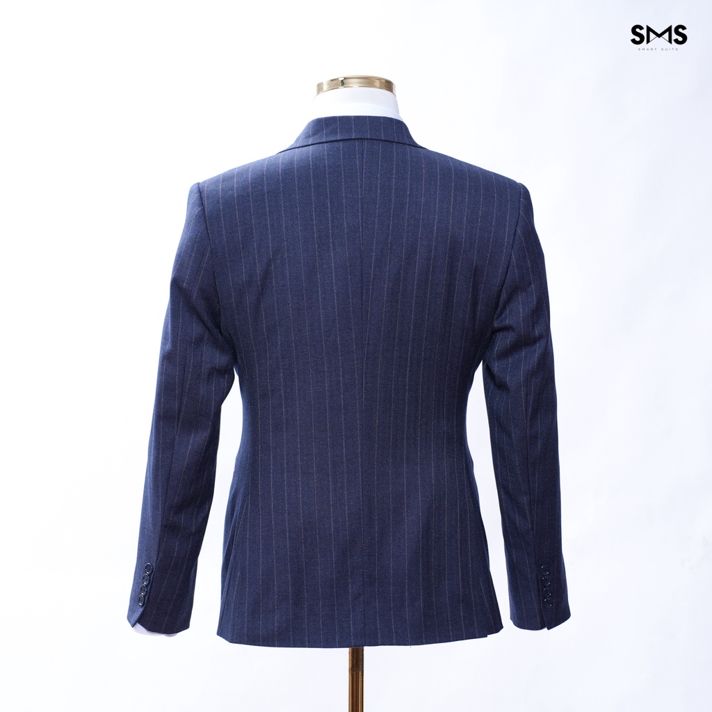 Vest nam xanh navy kẻ sọc, 2 khuy 3 túi phối quần sidetab, suits sartorial, chuẩn form Smart Suits