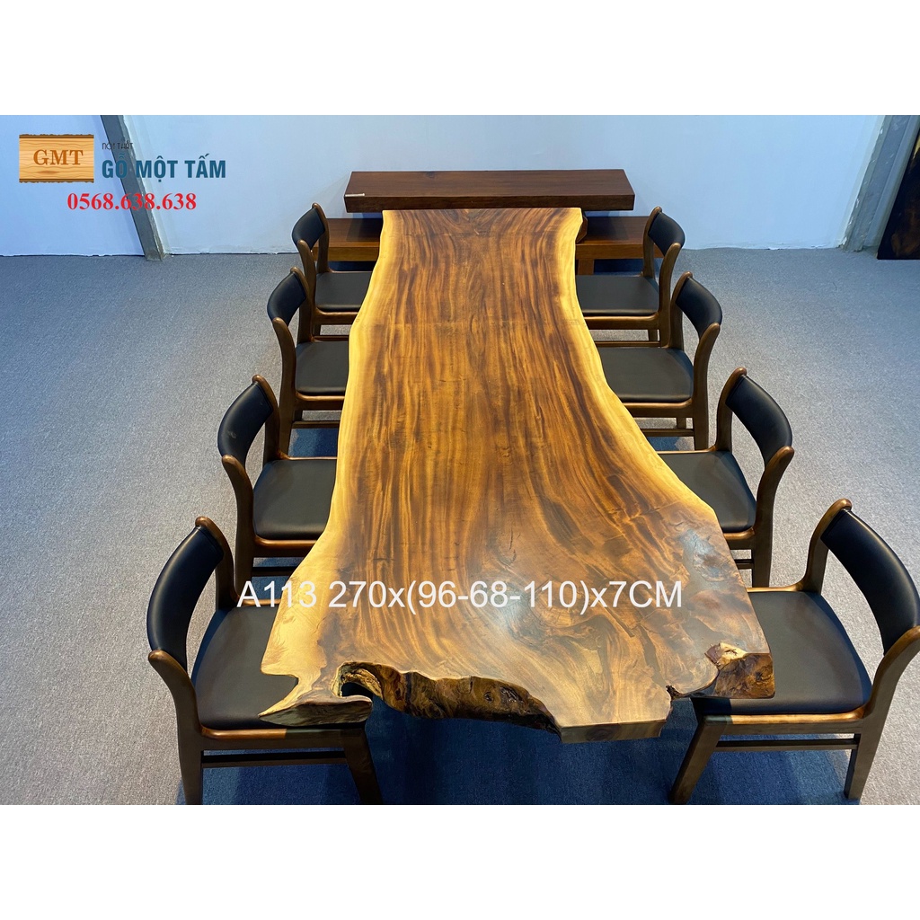 Bàn gỗ me tây nguyên tấm Bàn ăn, bàn họp bằng gỗ me tây cạnh tự nhiên dài 2m7 bền đẹp gỗ tự nhiên tại Sài Gòn