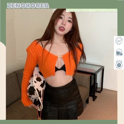Áo cardigan dệt kim tay dài cổ chữ V khoét sâu màu sắc quyến rũ phong cách Hàn Quốc cho nữ