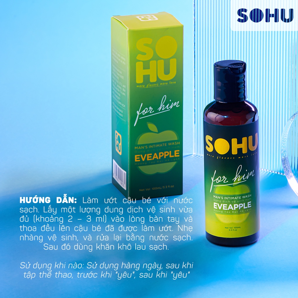 Dung dịch vệ sinh nam SOHU hương táo bạc hà the mát khử mùi tự nhiên lành tính chai 100ml