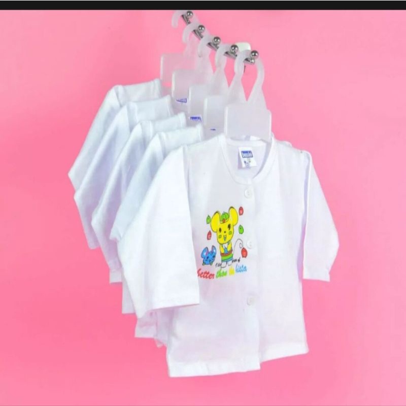 Áo nút giữa tay dài trắng sơ sinh 100% cotton