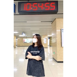 Áo thun tay lỡ WASH,Xanh in chữ Moustache tee -unisex nam nữ