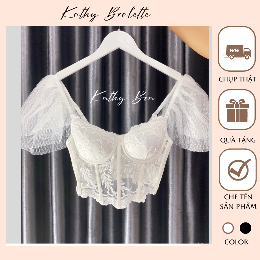 H01 Áo Kiểu Corset Bralette Bra Ren Hoa Croptop Có Đệm Dày 2cm Có Gọng Nâng Ngực Hàng Thiết Kế Cao Cấp Vintage Basic