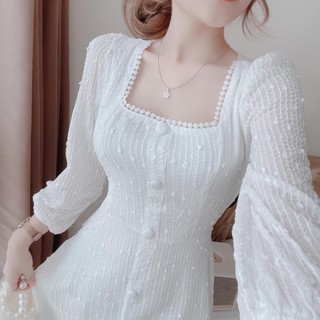 Đầm dự tiệc đầm trắng cổ vuông tay phồng dáng dài Lucas Dress