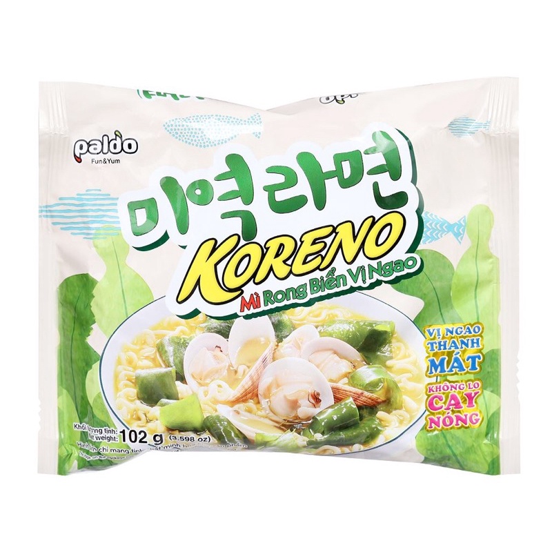 Lốc 4+1 gói mì rong biển vị ngao koreno 102g
