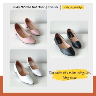 Giày Cao Gót Đế Vuông 3cm Mũi Nhọn Basic Màu Đen Hoàng Thanh G2