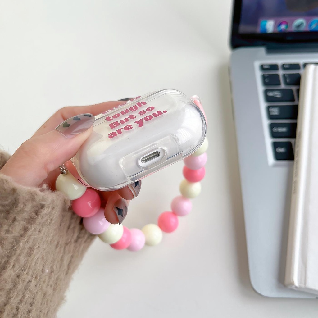 Vỏ Bảo Vệ Hộp Đựng Tai Nghe AirPods 1 / 2 Gen3 Pro2 2022 Bằng Tpu Mềm Trong Suốt In Chữ Màu Hồng Có Móc Khóa