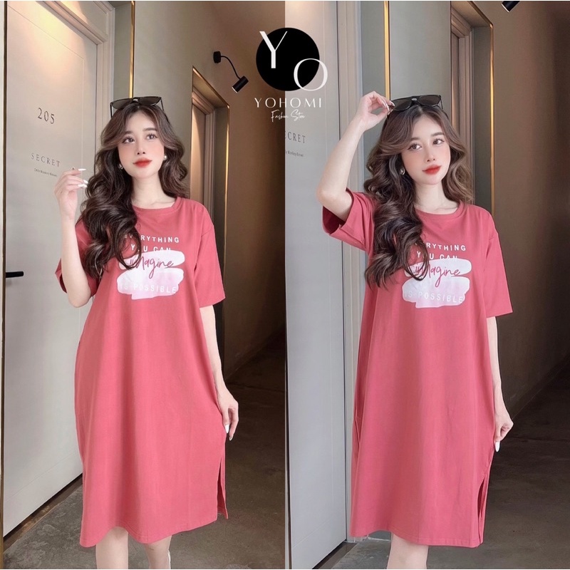 Váy suông bigsize đơn giản mặc nhà, đi chơi thun thái YoHoMi form dưới 70kg mã DTL115