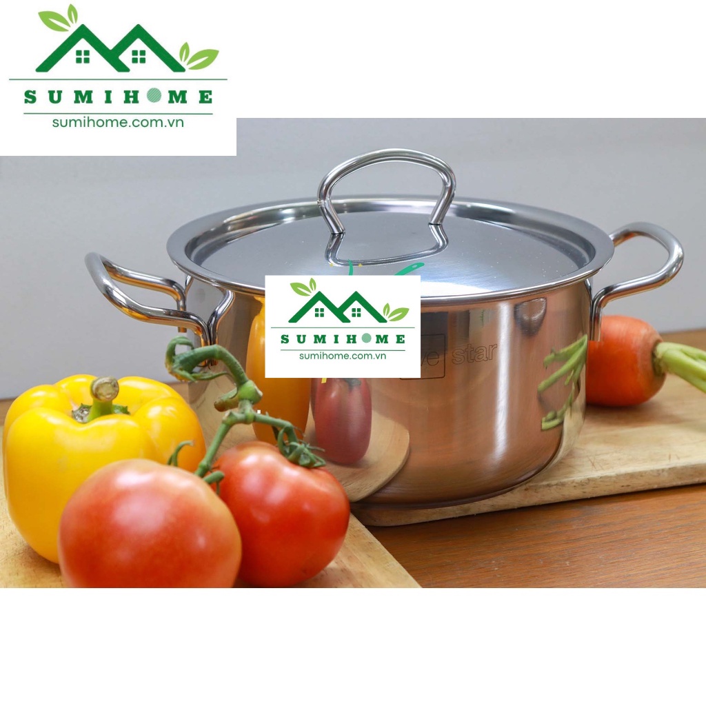Nồi inox FiveStar Standard nắp inox 3 đáy sandwich đủ size 16cm đến 30cm, tặng 1 muỗng canh , hàng chính hãng - SUMIHOME