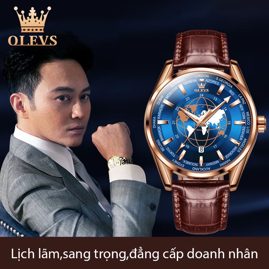 Đồng hồ nam Oleves thạch anh size 39mm,dây đeo da,chống nước 30m,bảo hành 12 tháng