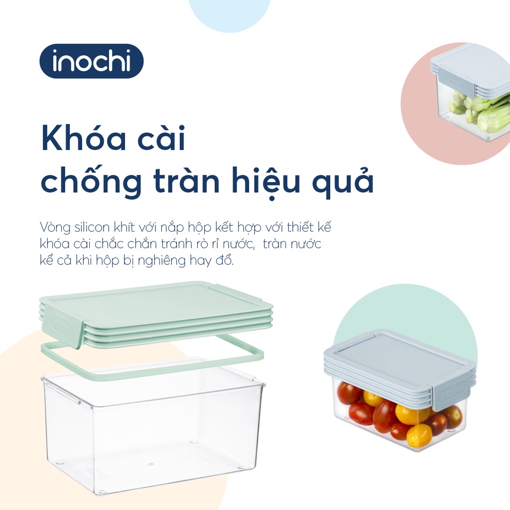 Hộp Thực Phẩm Tritan Chữ Nhật, Hộp Trữ Đông Tritan Cao Cấp Inochi, Vòng Silicon Kín Khít Kháng Khuẩn Tiêu Chuẩn Nhật