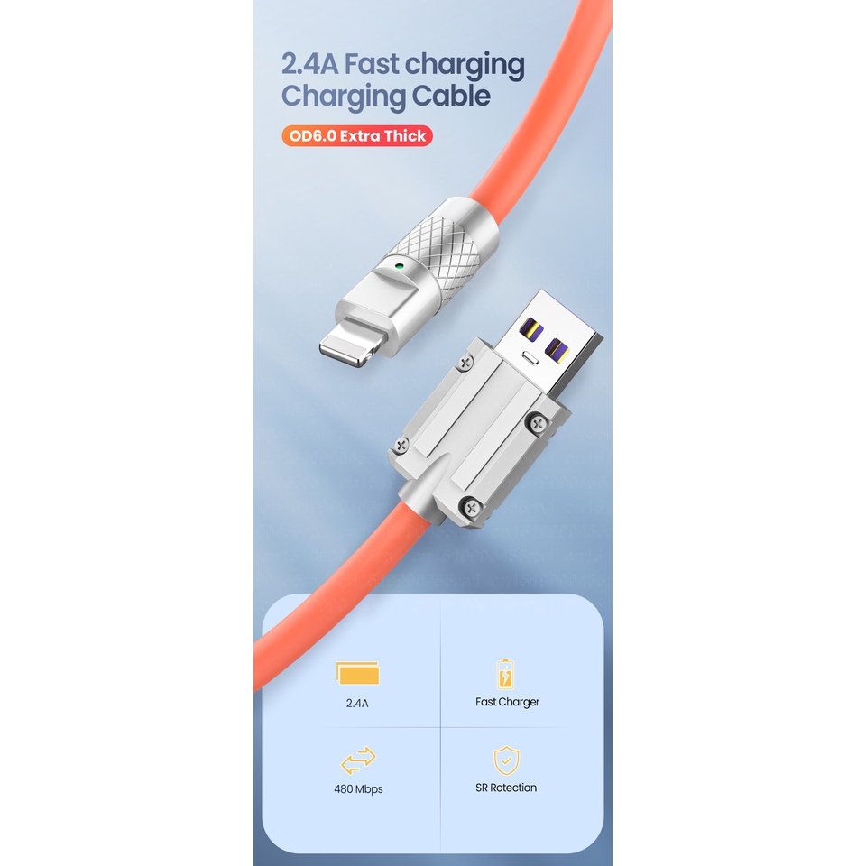 Dây Cáp Sạc USB OD6.0 Cho iPhone 14 13 12 11 Pro Max XS 6s 7 8 Plus