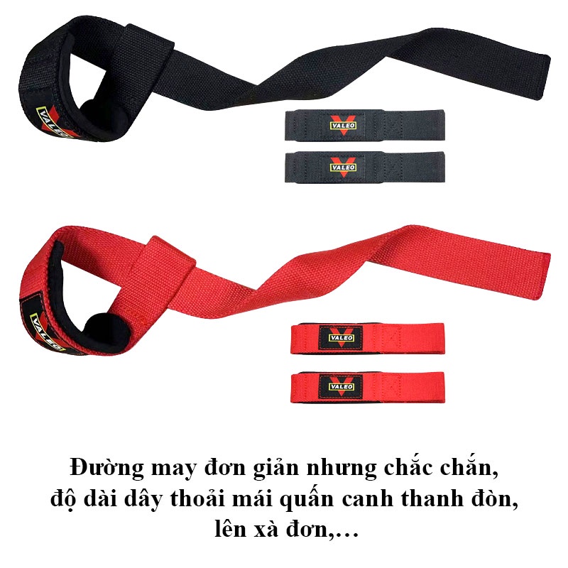Dây strap kéo lưng Valeo chống trơn trượt hỗ trợ các bài tập thể hình Gym Deadlift Lat pull down Penlay row