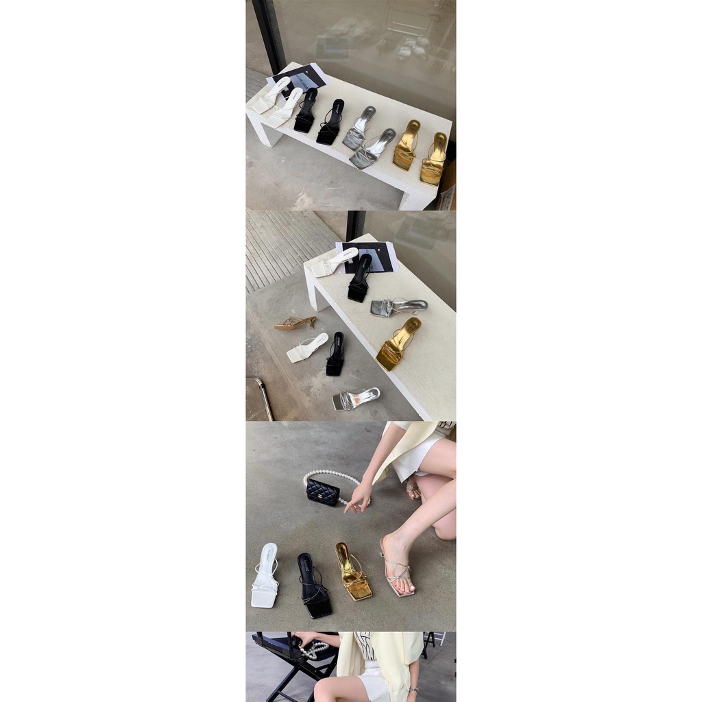 Dép Cao Gót Mũi Vuông Đế Bằng Thiết Kế Dây Đan Chéo Phong Cách Hàn Quốc Thời Trang Mùa Hè 2021 Mới Cho Nữ