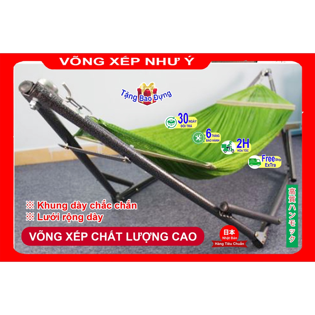 Võng xếp gọn người lớn tiêu chuẩn Nhật Bản dày chắc chắn, võng gấp gọn thép sơn tĩnh điện giá bao rẻ khu vực