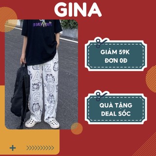 Quần Ống Suông Dài Nữ GINA Họa Tiết Cartoon Hình Mèo Đẹp Dày Độc Lạ Cho Nam và Nữ
