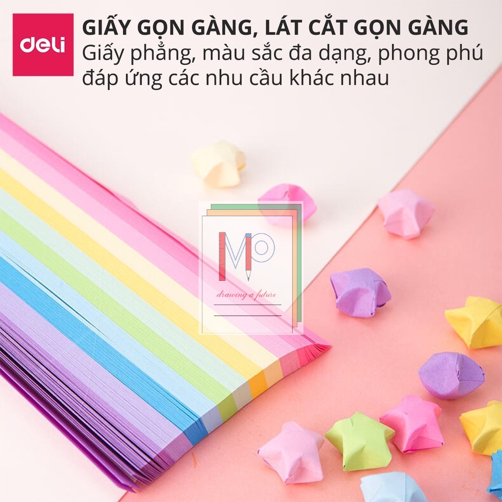 1000 tờ giấy gấp sao nhiều màu Deli - làm quà tặng, origami lucky star paper - 74834/74835 - Giấy xếp sao.