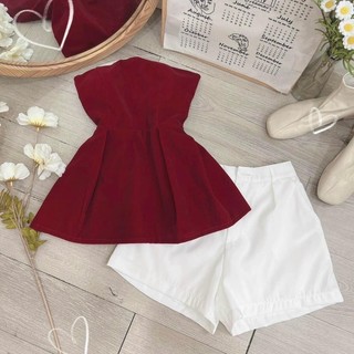 Set Áo Ống Peplum Kèm Quần Chất Nhung Sang Trọng