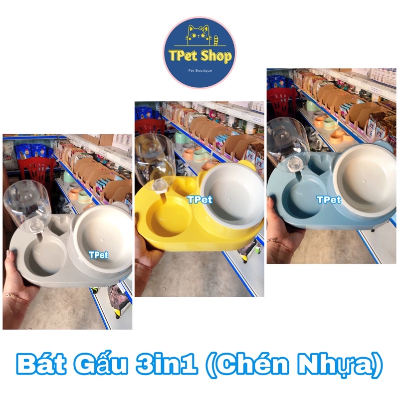 Bát Gấu Đôi Cấp Nước Tự Động 3in1 Cho Thú Cưng Chó Mèo Tpetshop