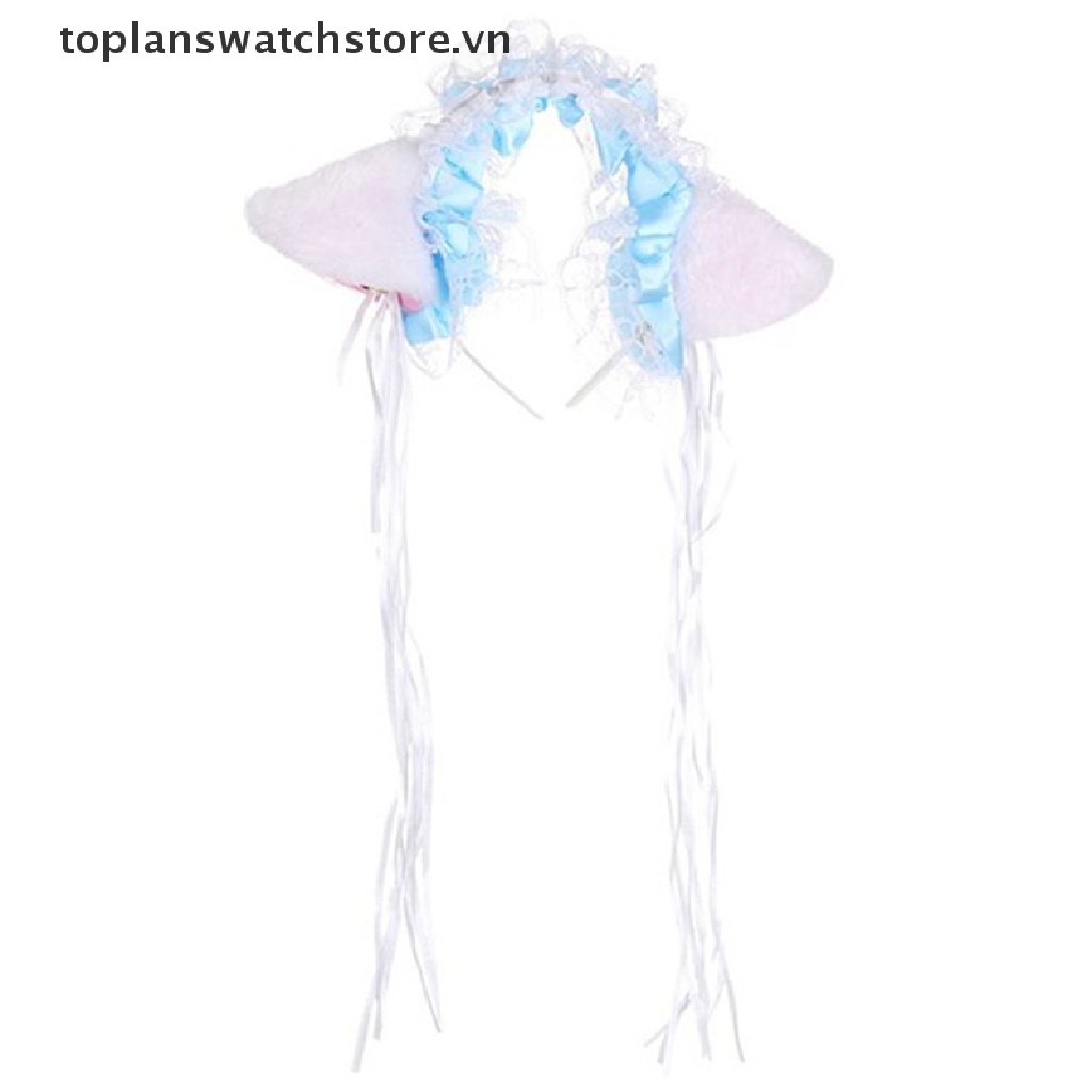 Băng Đô Tai Mèo Phối Ren Và Ruy Băng Hóa Trang