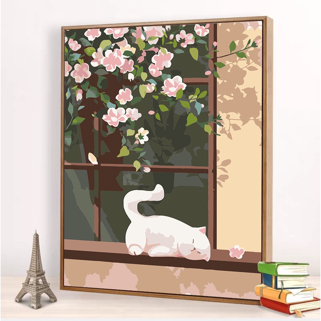 DROFE Bộ Tranh Sơn Dầu Trang Trí Tự Làm Hình Mèo 40 * 50cm