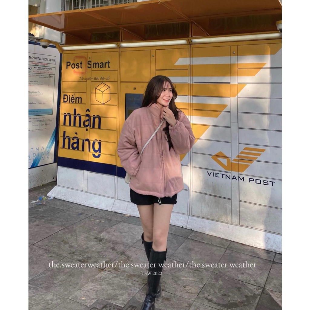 Áo phao trơn cổ cao Unisex  Khoác form rộng kiểu dáng trendy cá tính hàn quốc đường phố