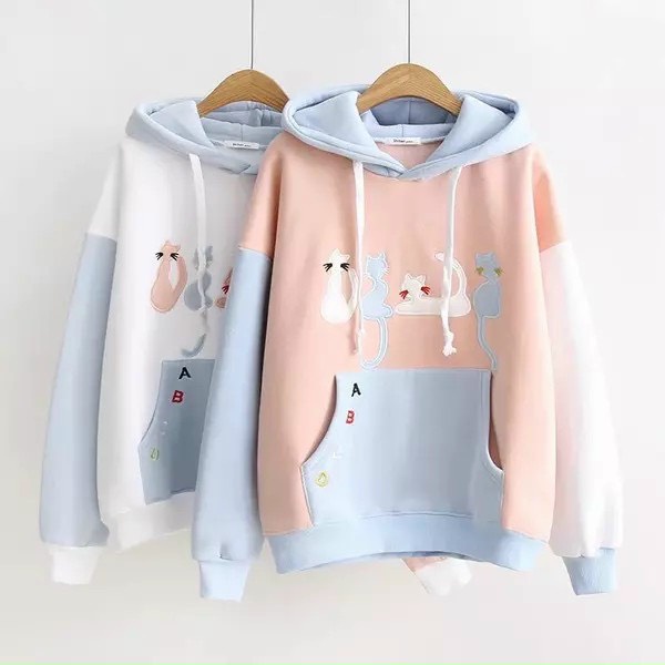 ÁO NỈ HOODIE THÊU MÈO DỄ THƯƠNG CUTE FROM &lt;58KG