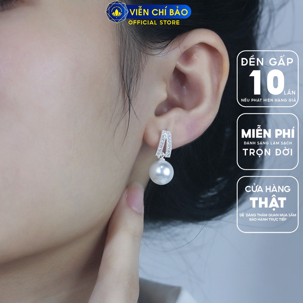 Bông tai bạc nữ Trái châu viền đá lấp lánh chất liệu bạc 925 thời trang phụ kiện trang sức nữ Viễn Chí Bảo B400021