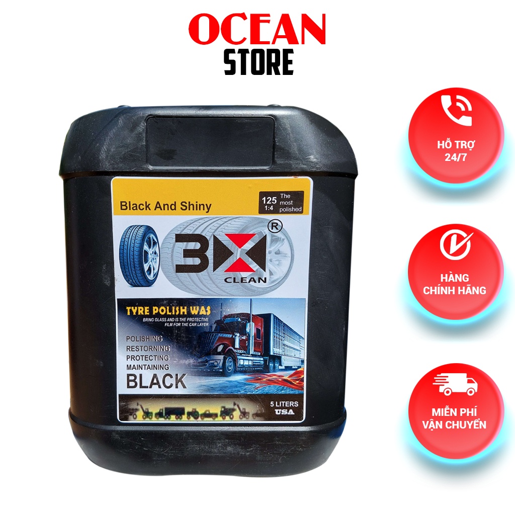 Dung Dịch Làm Bóng Lốp Ô Tô Xe Máy 3X Clean 5 Lít, làm bóng tất cả bề mặt cao su. đậm đặc 100%,