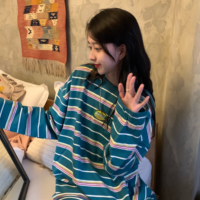 NRVP Áo Thun Nữ Dài Tay Dáng Rộng In Hình Phong Cách Hàn Quốc Kiểu Mới