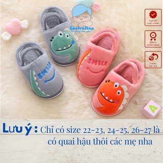 Dép đi trong nhà cho bé loại cao cấp chống trơn hình khủng long ngộ ngĩnh lông mềm giữ ấm chân bé