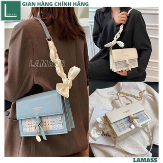 Túi xách nữ, túi kẹp nách đeo chéo kèm 2 dây nữ phối dạ kẻ dây xoắn đi làm đi chơi siêu xinh, mẫu mới 2022 - LAMASS