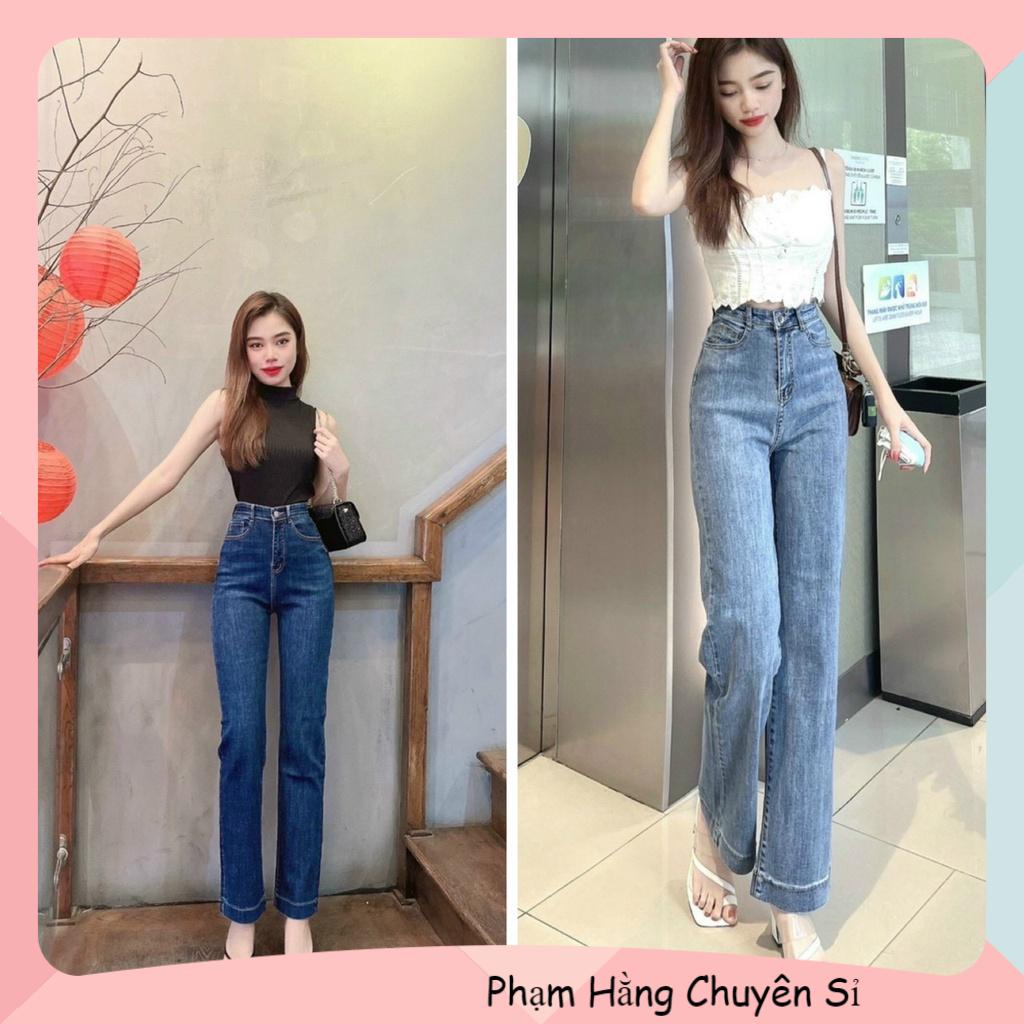 Quần jean ống đứng nữ lai 4 phân chất liệu co giãn , form chuẩn