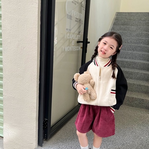 Áo Khoác Bóng Chày Lót Nhung Dày Dặn Màu Sắc Tương Phản Thời Trang Thu Đông 2022 Cho Bé Gái 3-14 Tuổi