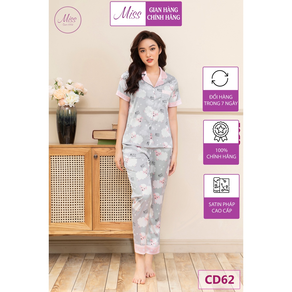 BỘ NGỦ PIJAMA NỮ CỘC TAY MISS LỤA LATIN CAO CẤP, ĐỒ NGỦ MẶC NHÀ HỌA TIẾT CỪU MISS - CD62