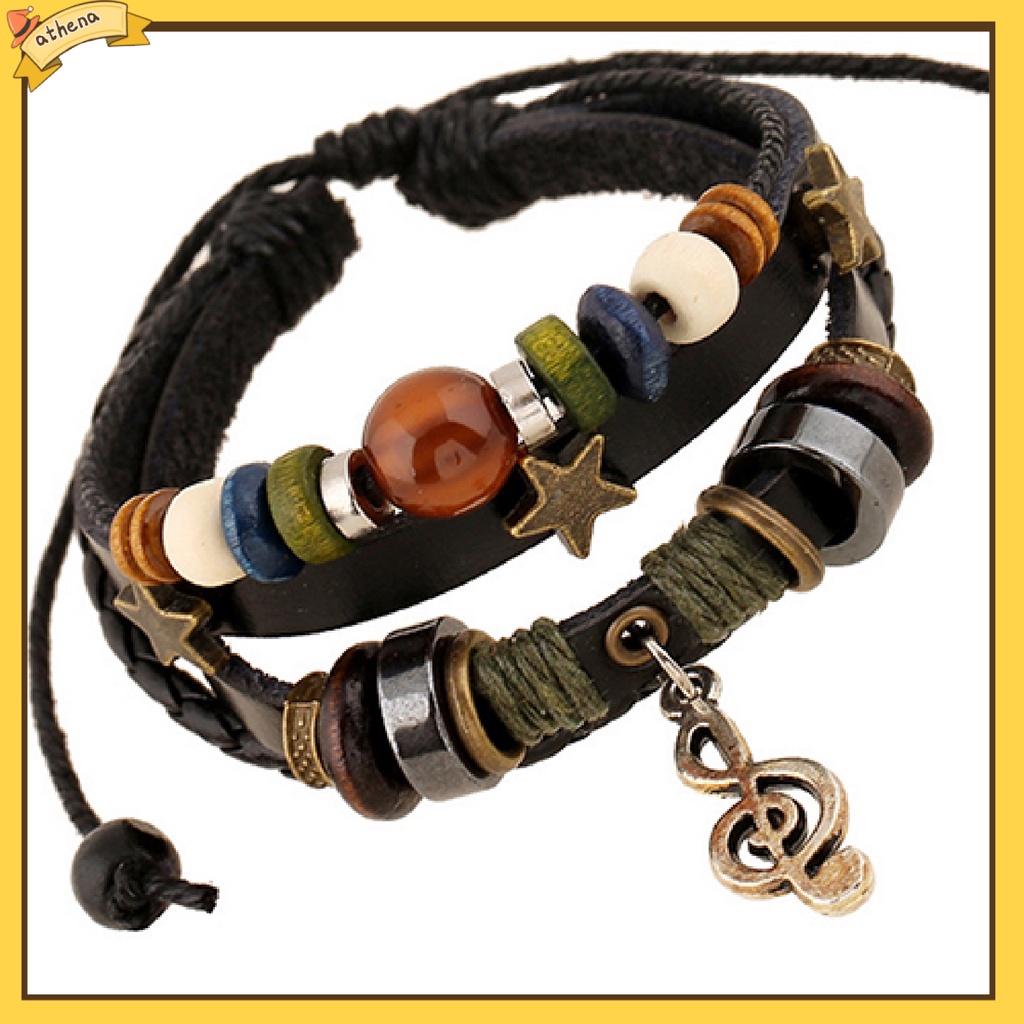 Vòng tay da phối hạt kiểu dáng thời trang thanh lịch cho nam và nữ