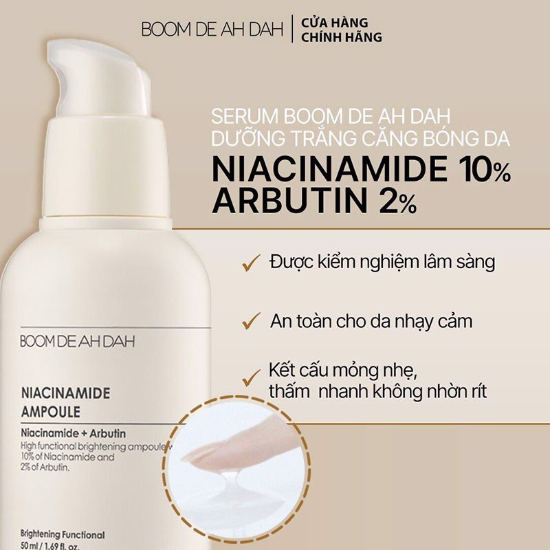 Serum Dưỡng Trắng Boom De Ah Dah Niacinamide 10% + Arbutin 2% Ampoule 50ml