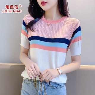 Áo Dệt Kim Tay Ngắn Cổ Tròn Dáng Rộng Thời Trang Mùa Hè Phong Cách Hàn Quốc Cho Nữ