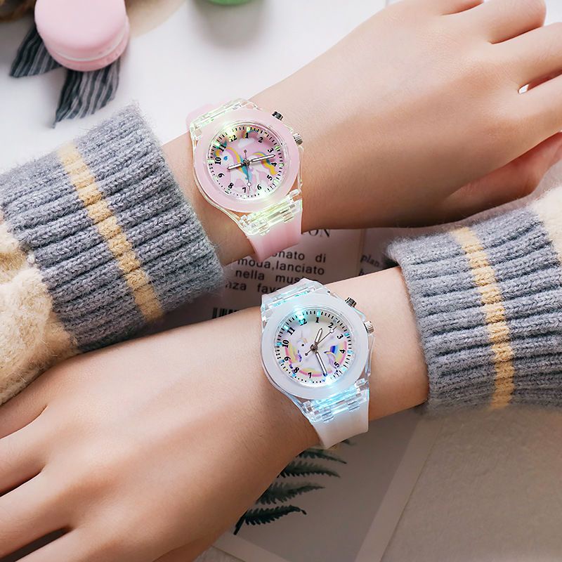 Mới Đồng Hồ Đeo Tay Dây Silicon Phát Quang Hình Ngựa Một Sừng Dễ Thương Cho Bé