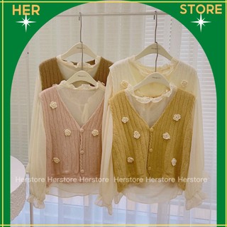 Set áo sơ mi kèm ghi lê vintage phong cách Hàn quốc