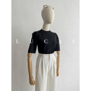 Áo len đen tăm nhỏ cổ tròn tay cộc thân basic