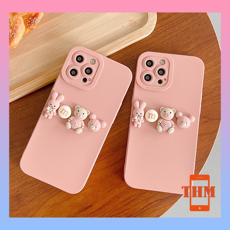 Ốp điện thoại gấu thỏ hồng xinh xắn cho iPhone 13Pro Max 13Pro 13 12ProMax 12Pro 12Mini 11 Pro Max X XS Max XR 7 8 Plus-034