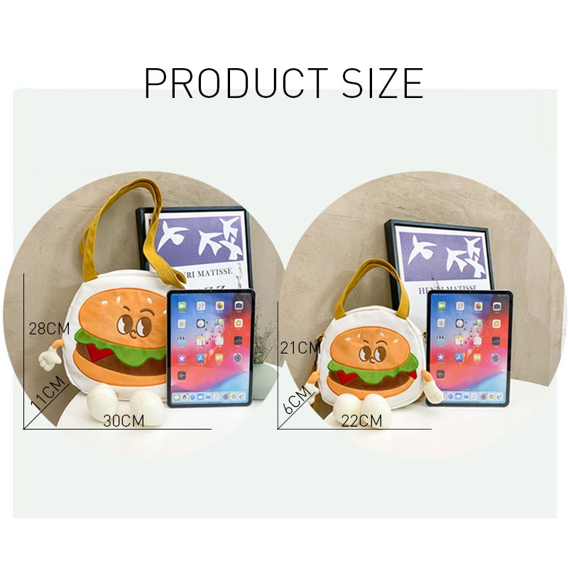 One Túi Xách Nữ Vải canvas In Hình hamburger Dễ Thương