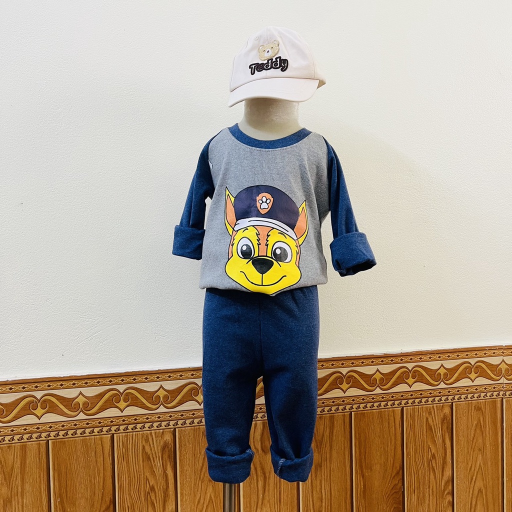 Bộ đồ thu đông cho bé, Bộ quần áo trẻ em dài tay len tăm cho bé trai bé gái - 1073