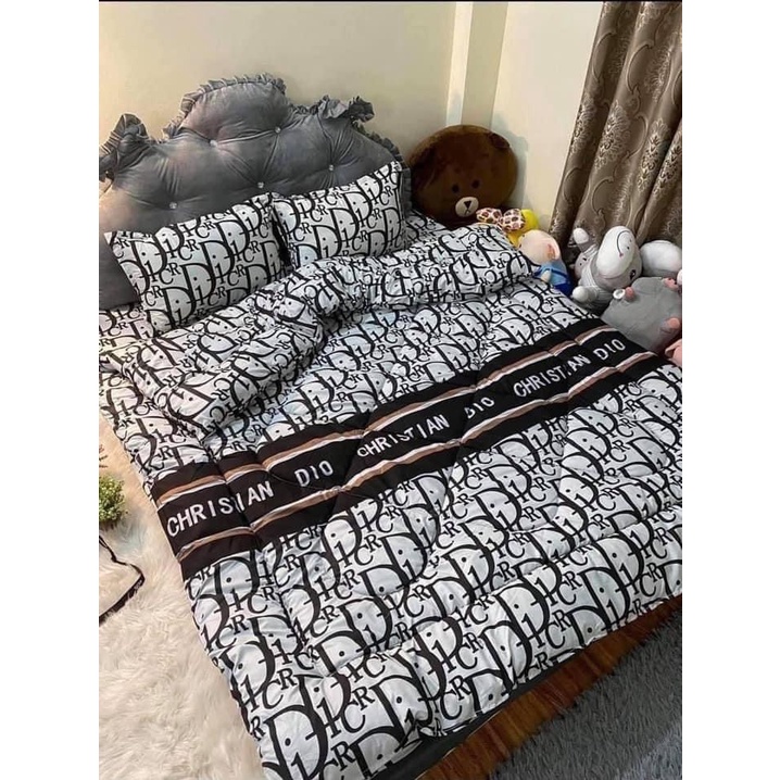Set Bộ Chăn Phao 5 Món Pollycotton Thương Hiệu LV-Gci-Dor-Chnel-Hmes