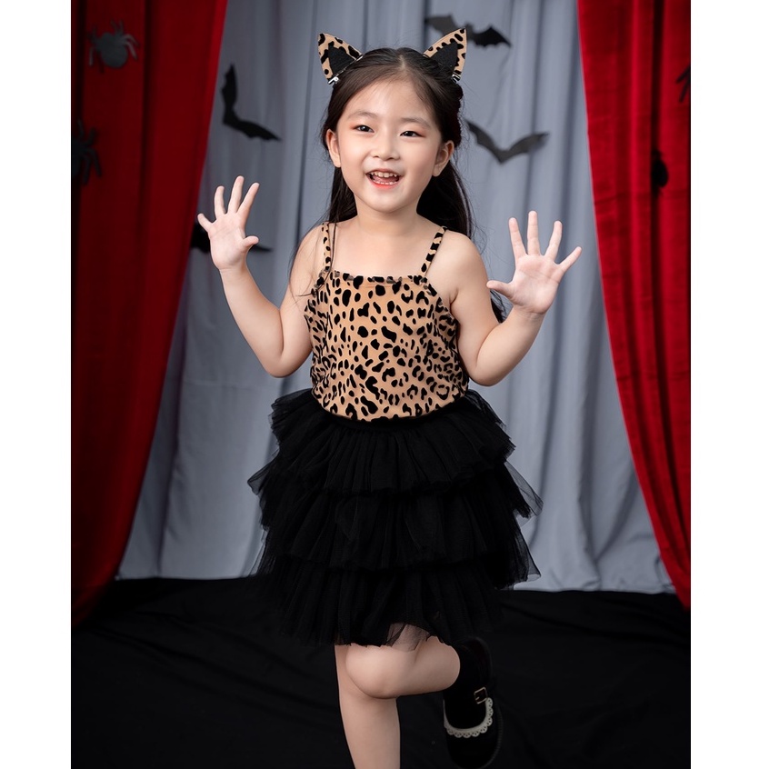 Set hoá trang bé gái ILABY halloween báo đen kèm kẹp tai chất liệu cotton