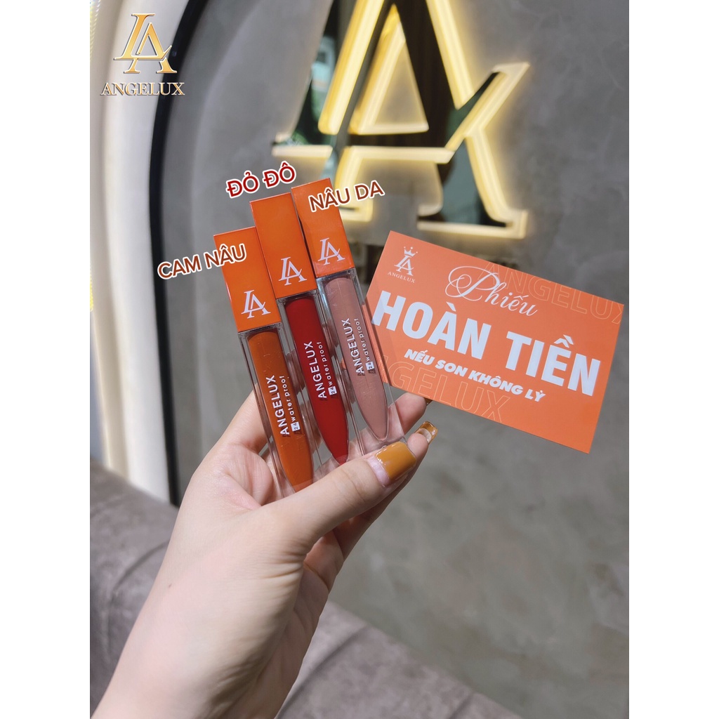 Son kem lì lâu trôi ANGELUX chính hãng, Son kem màu Hồng Trà Khô mềm mịn lên màu chuẩn