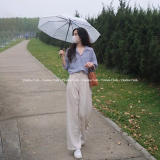 Quần vải ống rộng nữ lưng cao - Kiểu quần ống suông nữ cạp cao Style Hàn Quốc